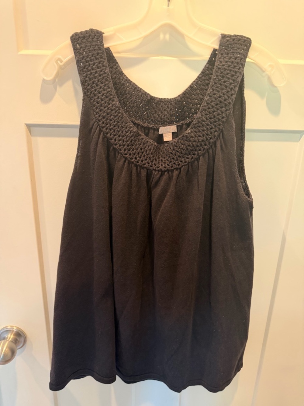 J Jill Black Linen Blend Tank Top Crochet Neck Sleeveless Flowy Casual large